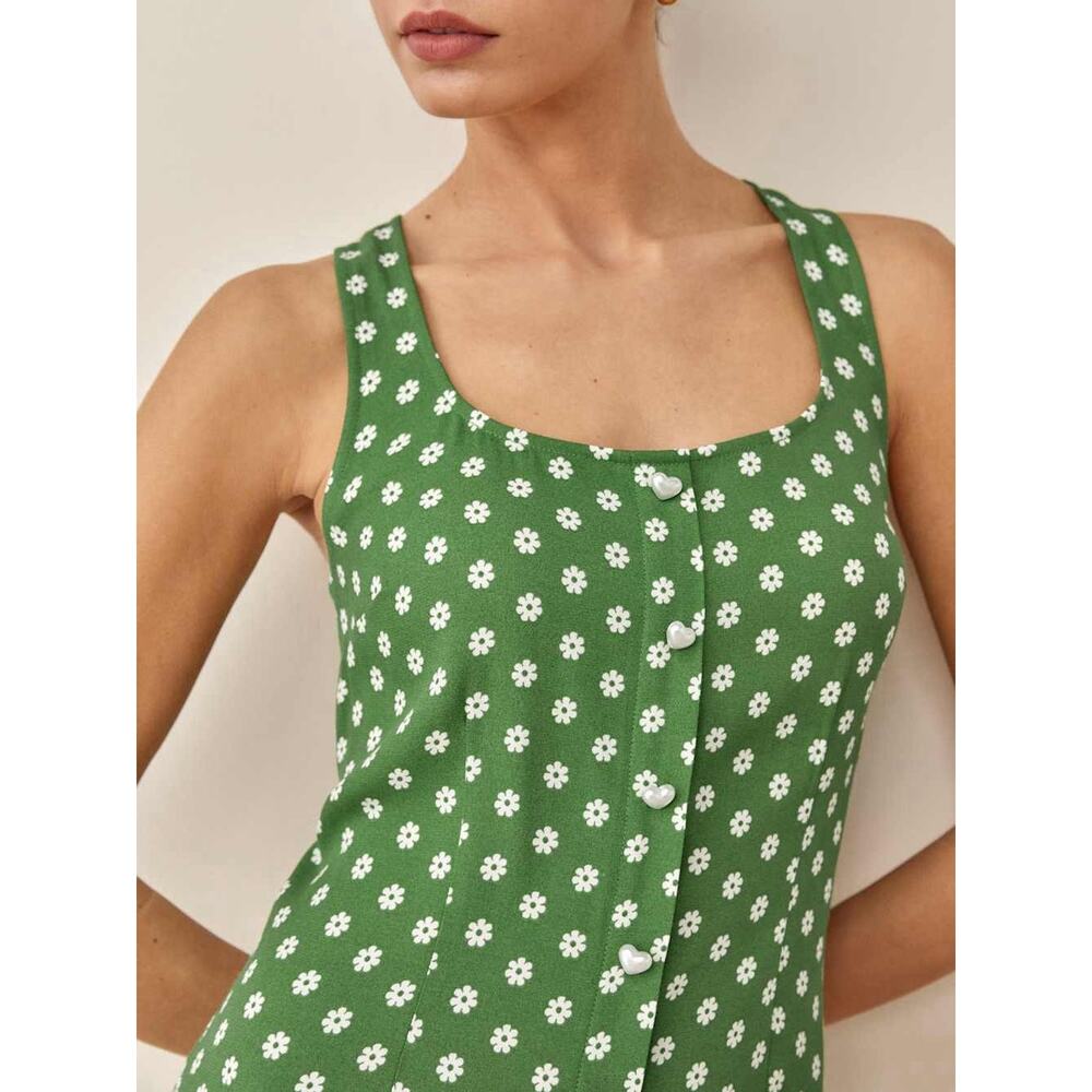 Reformation Lucian Daisy Floral Mini Dress Heart Buttons Romantic Spring Size 2 - Picture 2 of 10